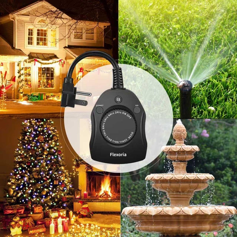 Flexoria Outdoor Timer Outlet Waterproof, Dusk to Dawn Light Sensor Timer, 2 Grounded Electrical Outlets for Christmas Lights, 15A/1875W, ETL Listed (1 Pack) - Image 5
